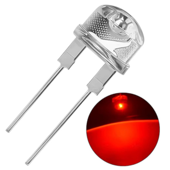 8mm Kırmızı Mantar Şeffaf Led - 50 Adet