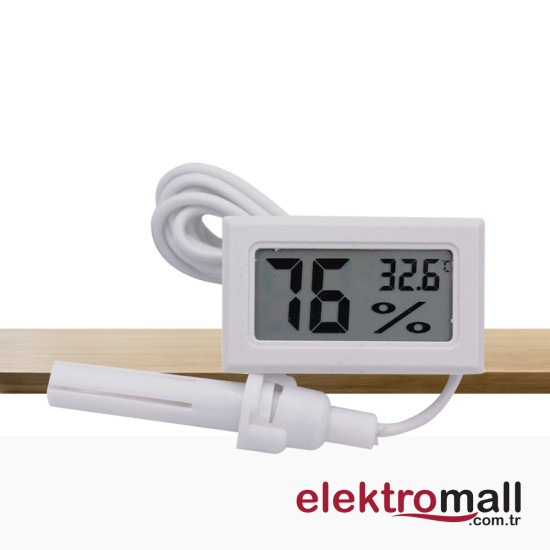 Dijital Nem Ölçerli İç Veya Dış Sıcaklık Ölçer Ev Ve Bebek Odası Beyaz Higrometre Termometre