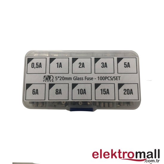 5X20 mm Cam Sigorta Seti 10 Çeşit 100 Parça 5X20 mm Cam Sigorta Seti 10 Çeşit 100 Parça