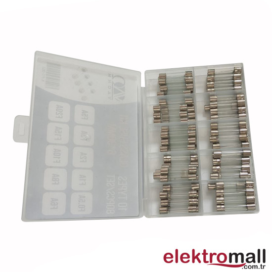 6X30 mm Cam Sigorta Seti 10 Çeşit 80 Parça 6X30 mm Cam Sigorta Seti 10 Çeşit 80 Parça
