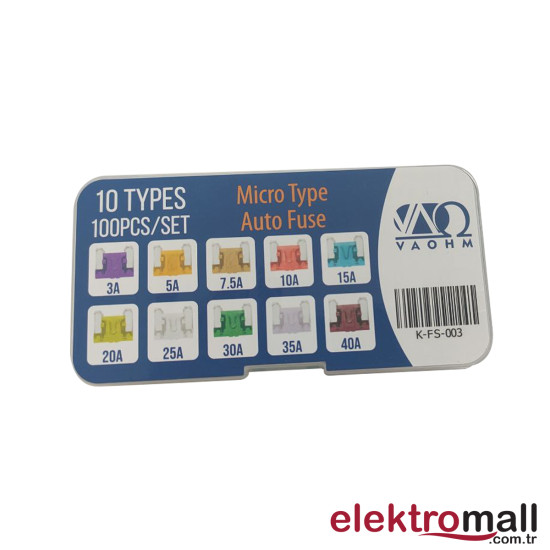 Micro Tip Araba Sigortası Seti 10 Çeşit 100 Parça 