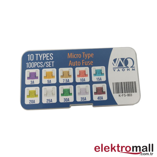 Micro Tip Araba Sigortası Seti 10 Çeşit 100 Parça Micro Tip Araba Sigortası Seti 10 Çeşit 100 Parça