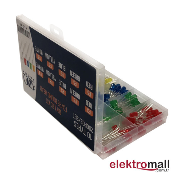 DIP Led Seti 3/5mm 10 Çeşit 200 Parça DIP Led Seti 3/5mm 10 Çeşit 200 Parça