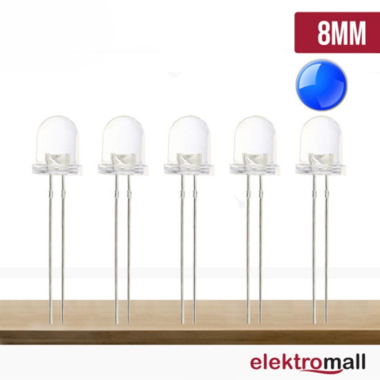 8mm Şeffaf Mavi Led
