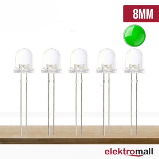 8mm Şeffaf Yeşil Led