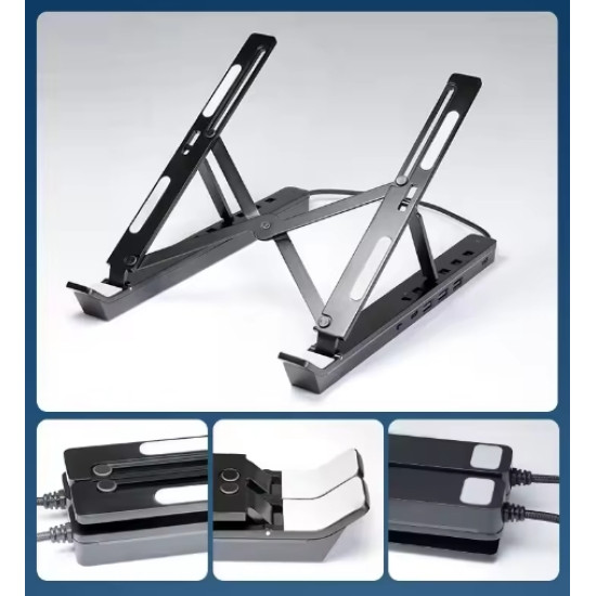 X15 Leptop Standı 3 USB + Type-C Siyah