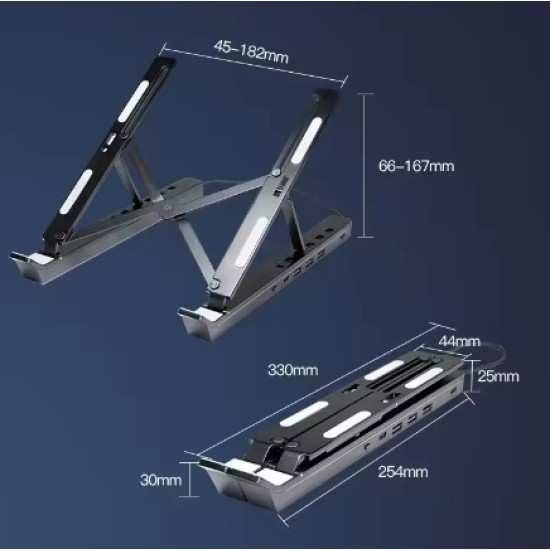 X15 Leptop Standı 3 USB + Type-C Siyah