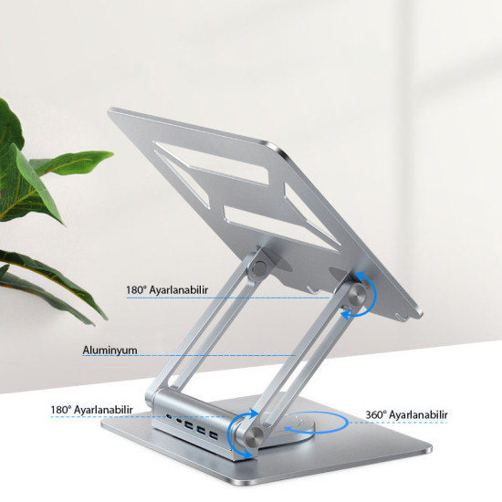 Type-C Ergonomik Dizüstü Bilgisayar Standı ve Bağlantı İstasyonu Type-C Ergonomik Dizüstü Bilgisayar Standı ve Bağlantı İstasyonu